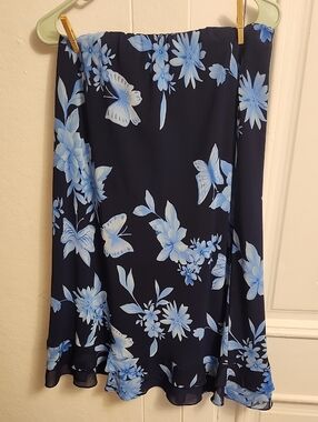 Navy Skirt with Light Blue Floral & Butterfly Print